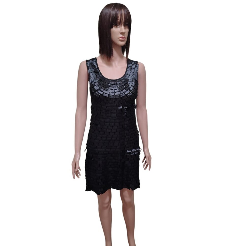 Rachael G Sleeveless Textured Satin Front Cocktail Dress, Black Unisex